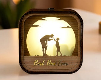 You Are My Sunshine Music Box 3D Light LED Dad and Son Theme Music Chest Custom Wooden Engraved Handmade Gift Lamp Box Christmas Father