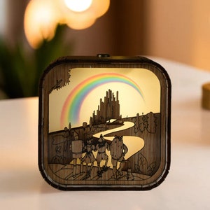 Somewhere Over the Rainbow Music Box 3D Light LED The Wizard of Oz Song Theme Custom Gift Music Box Wooden Engraved Handmade Lamp Box Music