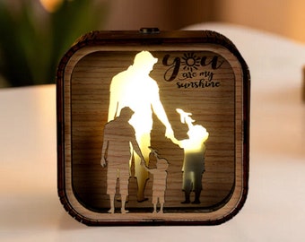 You Are My Sunshine Music Box 3D Light LED Dad Son Uncle Nephew Grandfather Grandson Gift Theme Music Custom Wooden Engraved Handmade Lamp