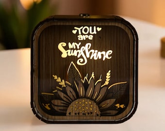 You Are My Sunshine Music Box 3D Light LED Song Theme Wooden Engraved Handmade Gift Birthday Christmas Wedding Anniversary Customizable Lamp