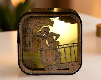 Anime Music Box 3D Light LED MerryGoRound Song Theme Music Chest Custom Music Box Wooden Engraved Handmade Vintage Gift Lamp Castle