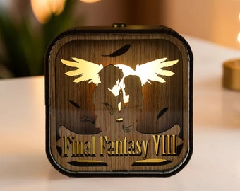 Final Fantasy VIII Music Box Eyes on Me Song 3D Light LED FF8 Theme Music Chest Custom Music Box Wooden Engraved Handmade Vintage Gift Lamp