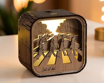 The Beatles LET IT BE Music Box 3D Light Led Theme Music Chest Wooden Engraved Handmade Vintage Gift Birthday Christmas Lamp