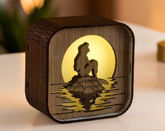 The Little Mermaid Music Box 'Part Of Your World' 3D Light LED Theme Music Chest Wooden Engraved Handmade Vintage Gift Lamp