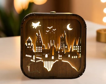 Music Box 3D Light Led Theme Music Wooden Engraved Handmade Custom Engraved Birthday Christmas Gift Lamp Wizard Boy Magical Wizard school