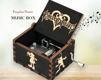 Kingdom Hearts Music Box Simple and Clean Theme Music Chest Wooden Engraved Handmade Vintage Gift