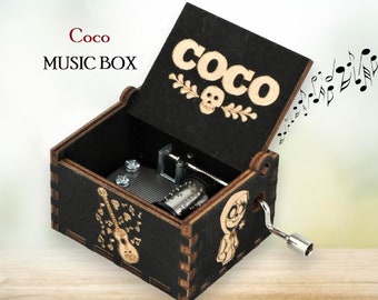 COCO Boîte à musique ' Remember Me ' Thème Coffre à musique en bois gravé fait à la main vintage Cadeau d'anniversaire Cadeau de Noël