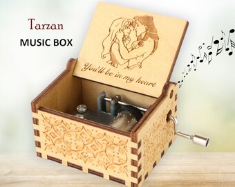 Tarzan Music Box You'll Be in My Heart Theme Music Chest Wooden Engraved Handmade Vintage Gift Song Birthday Gift Christmas Phil Collins