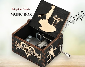 Kingdom Hearts Boîte à musique thème simple et propre coffre à musique en bois gravé cadeau vintage fait à la main