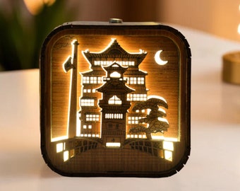 Anime Music Box 3D Light Pagoda LED Alwayswith Song Theme Music Chest Custom Music Box Wooden Engraved Handmade Vintage Gift Lamp