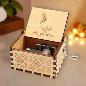 Aladdin Music Box " A Whole New World " Theme Music Chest Wooden Engraved Handmade Vintage Personalized Engraving Birthday Christmas Gift