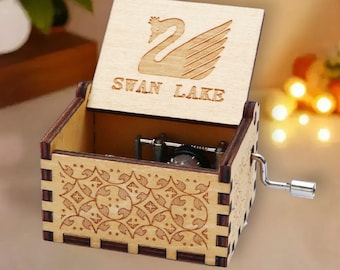 Swan Lake Music Box Theme Tchaikovsky Music Chest Wooden Engraved Handmade Vintage Gift Christmas Gift Birthday