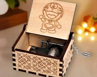 Doraemon Music Box Theme Music Chest Wooden Engraved Handmade Vintage Gift Song Birthday Gift Christmas Gift