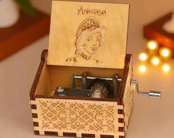 Anastasia Boîte à musique Il était une fois décembre Thème Coffre à musique en bois gravé fait à la main vintage Cadeau Musique gravée sur mesure