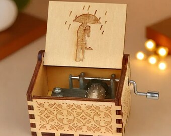 Carillon KISS THE RAIN Tema Buon Natale Carillon in legno inciso fatto a mano vintage Regalo di compleanno Natale