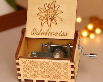 The Sound of Music EDELWEISS Music Box Theme Merry Christmas Music Chest Wooden Engraved Handmade Vintage Gift Birthday Christmas