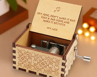 The Beatles HEY JUDE Music Box Theme Music Chest Wooden Engraved Handmade Vintage Gift Birthday Christmas