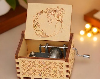 The Little Mermaid Music Box ' Under The Sea ' Theme Music Chest Wooden Engraved Handmade Vintage Gift Birthday Christmas