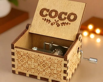 COCO Music Box ' Remember Me ' Theme Music Chest Wooden Engraved Handmade Vintage Gift Birthday Gift Christmas