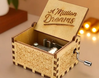 The Greatest Showman Music Box ' A Million Dreams ' Theme Music Chest Wooden Engraved Handmade Vintage Gift