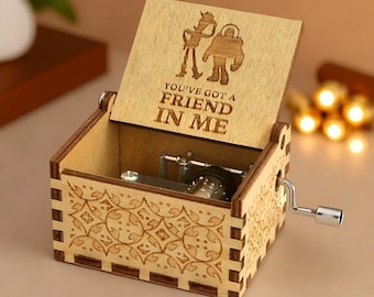 Toy Story Music Box ' You've Got a Friend in Me ' Theme Music Chest Wooden Engraved Handmade Vintage Gift Song Birthday Gift Christmas