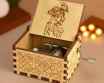 Toy Story Music Box ' You've Got a Friend in Me ' Theme Music Chest Wooden Engraved Handmade Vintage Gift Song Birthday Gift Christmas