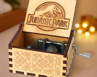 Jurassic Music Box Theme Music Chest Wooden Engraved Handmade Vintage Gift Birthday Gift Christmas