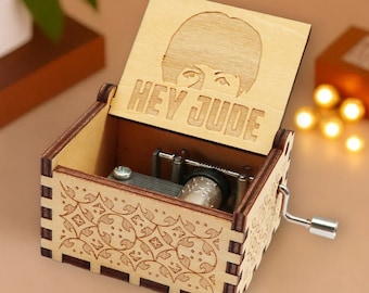 The Beatles HEY JUDE Music Box Theme Music Chest Wooden Engraved Handmade Vintage Gift Birthday Christmas
