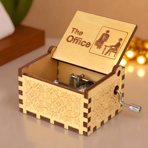 The Office Music Box Theme Music Chest Wooden Engraved Handmade Vintage Gift Dunder Mifflin Michael Scott Dwight Schrute Custom Engraved