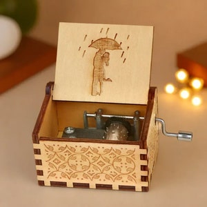 KISS THE RAIN Music Box Theme Merry Christmas Music Chest Wooden Engraved Handmade Vintage Gift Birthday Christmas