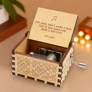 The Beatles HEY JUDE Music Box Theme Music Chest Wooden Engraved Handmade Vintage Gift Birthday Christmas