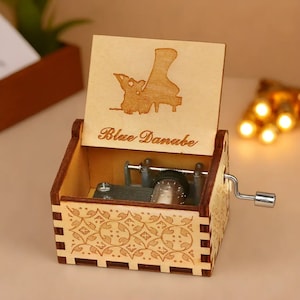 The Blue Danube Music Box Theme Johann Strauss Music Chest Wooden Engraved Handmade Vintage Birthday Gift Christmas Gift