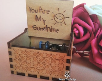 You Are My Sunshine Music Box Theme Music Chest Wooden Engraved Handmade Vintage Gift