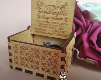 To Granddaughter Music Box Gift You Are My Sunshine Music Chest Theme Wooden Engraved Handmade Vintage Gift for Birthday Anniversary
