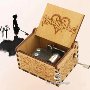 Kingdom Hearts Music Box Simple and Clean Theme Music Chest Wooden Engraved Handmade Vintage Gift