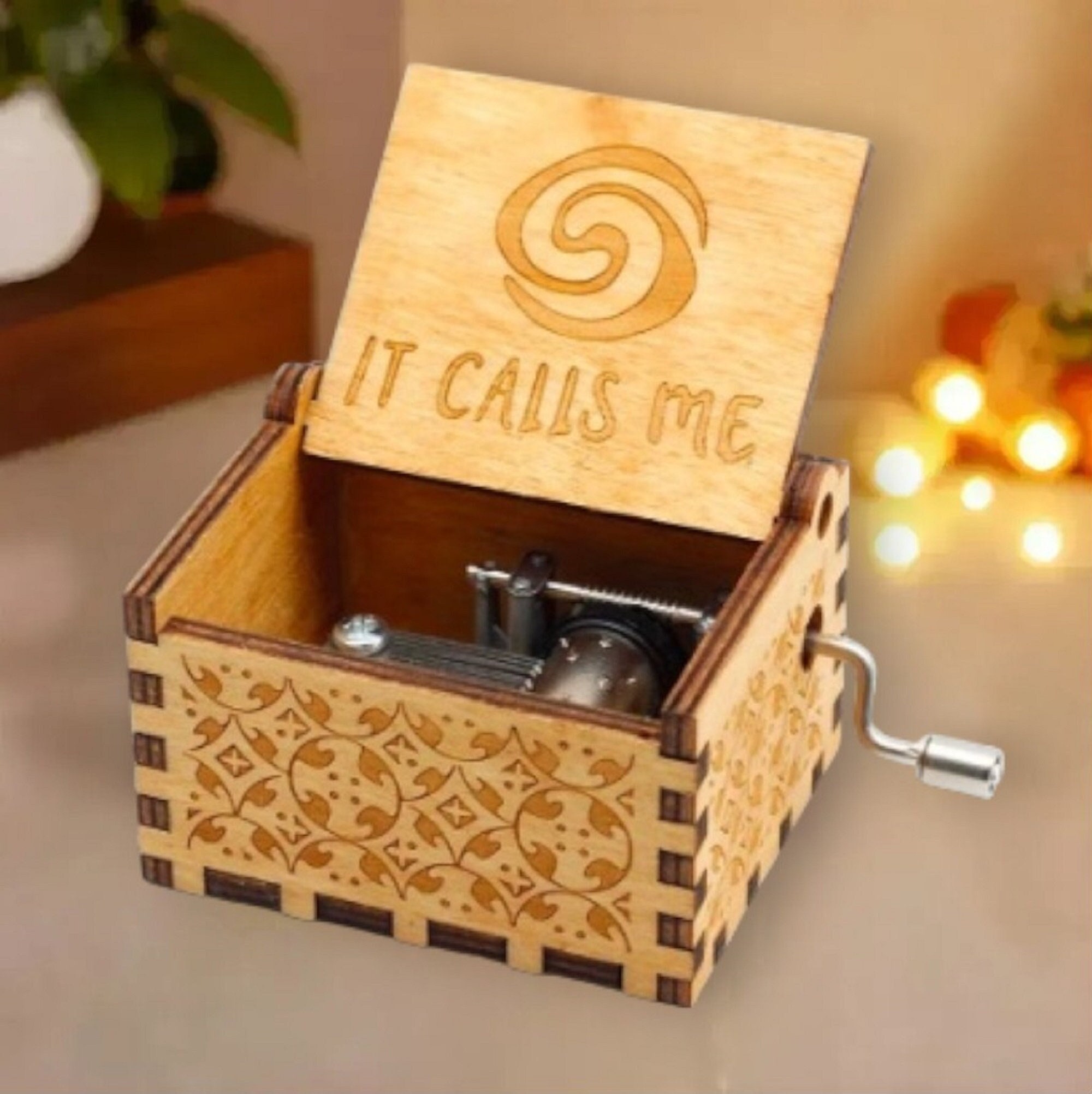 Boîte à Musique Moana En Bois - Mécanique à Manivelle - Chanson Thème De Vaiana