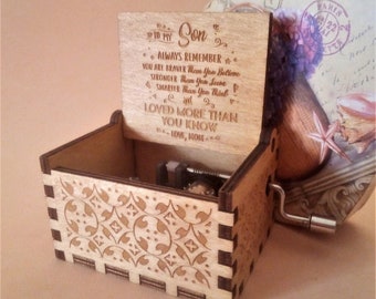 To Son from Mom Music Box Gift You Are My Sunshine Music Chest Theme Wooden Engraved Handmade Vintage Gift for Birthday Anniversary
