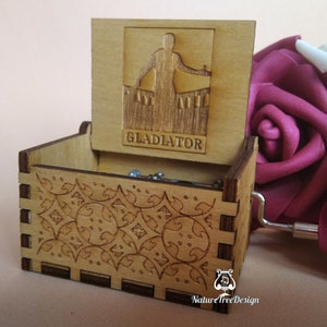 Gladiator Music Box Theme Music Chest Wooden Engraved Handmade Vintage Gift Gladiator