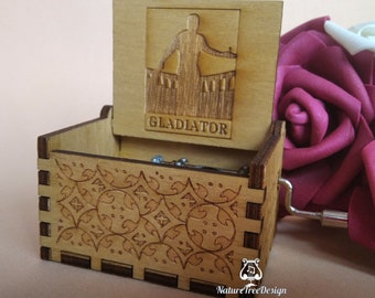 Gladiator Music Box Theme Music Chest Wooden Engraved Handmade Vintage Gift Gladiator