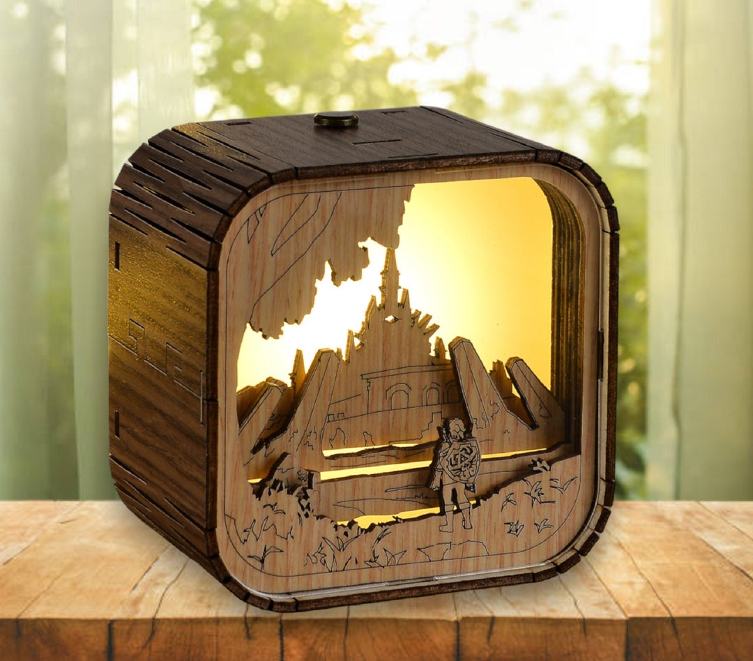 Zelda Music Box Lamp 3D Light Music Theme Music Chest Wooden Engraved
