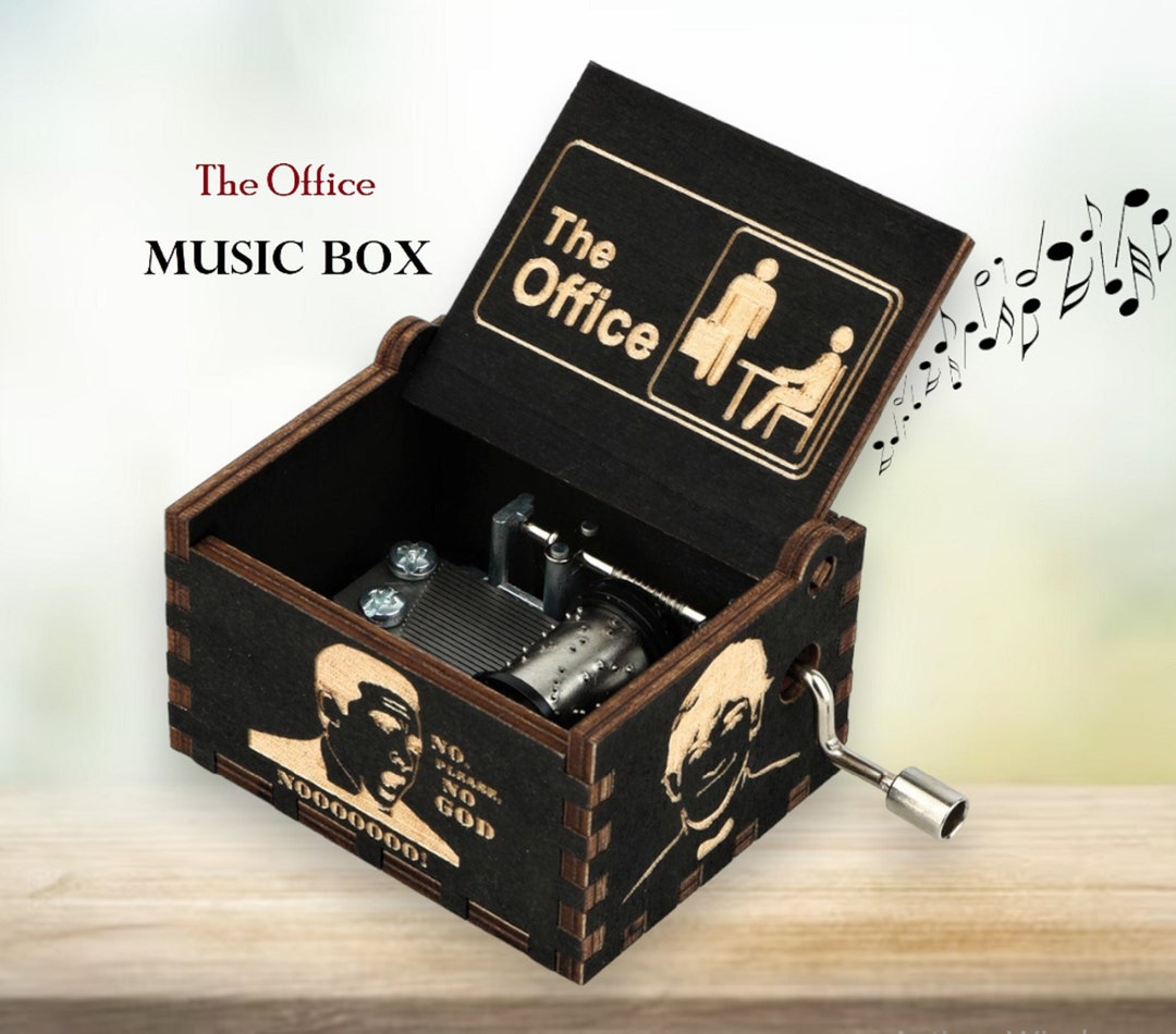 The Office Music Box Theme Music Chest Wooden Engraved Handmade Vintage