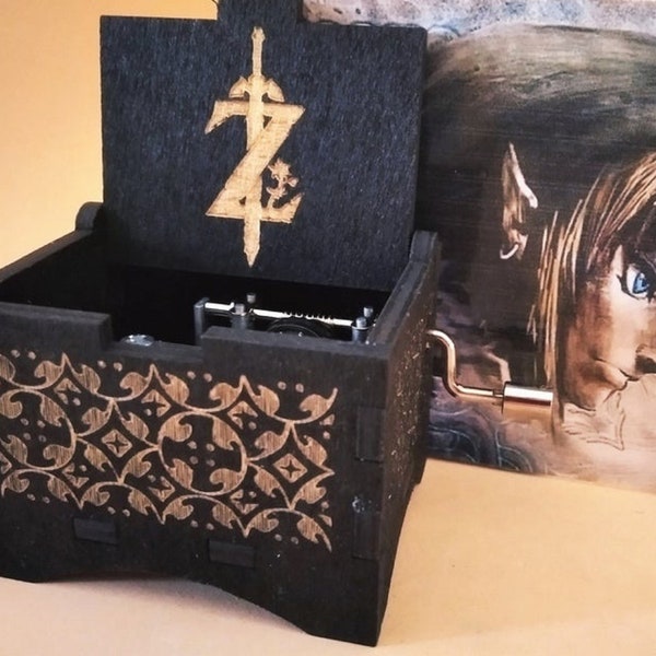 Zelda Music Box Theme Music Chest Wooden Engraved Handmade Vintage Gift BLACK