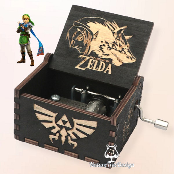 Zelda Music Box Thème Music Chest En bois gravé fait à la main vintage Cadeau personnalisé gravé
