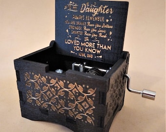 To Daughter from Dad Music Box Gift You Are My Sunshine Music Chest Theme Wooden Engraved Handmade Vintage Gift for Birthday Anniversary