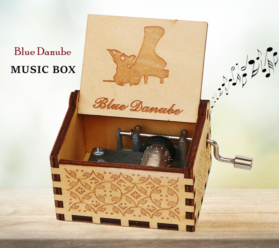 The Blue Danube Music Box Theme Johann Strauss Music Chest Wooden Engraved Handmade Vintage