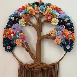Tree of Life Macrame Wall Hanging with Flowers: Handmade Home Decor
