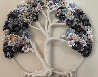 Large Tree of Life Macrame Wall Hanging with Flowers, Gift for Mom