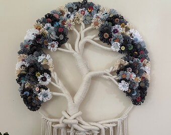 Large Tree of Life Macrame Wall Hanging with Flowers