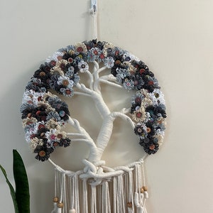 Large Tree of Life Macrame Wall Hanging with Flowers