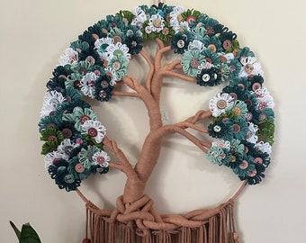 Tree of Life Macrame Wall Hanging with Flowers